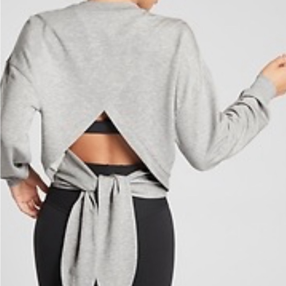 Athleta Yoga Tie Back Sweatshirt Grey Heather